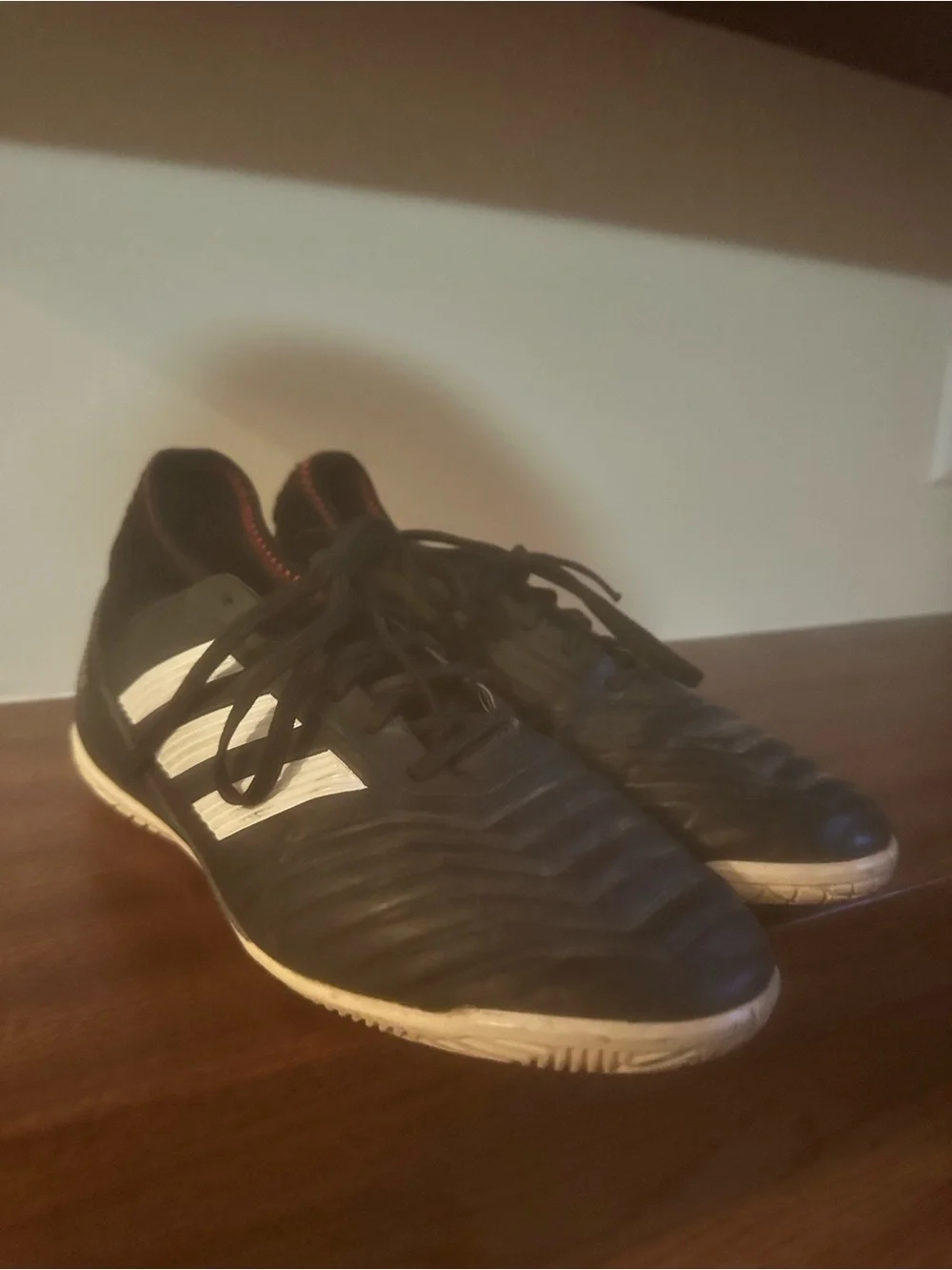 adidas Black White Indoor Soccer Shoes with Red Trim